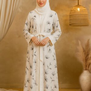georgette printed white abaya with hijab