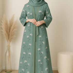 georgette printed green abaya with hijab (copy)