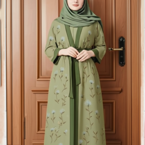 georgette printed green abaya with hijab