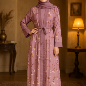 Home georgette printed pink abaya with hijab (copy)